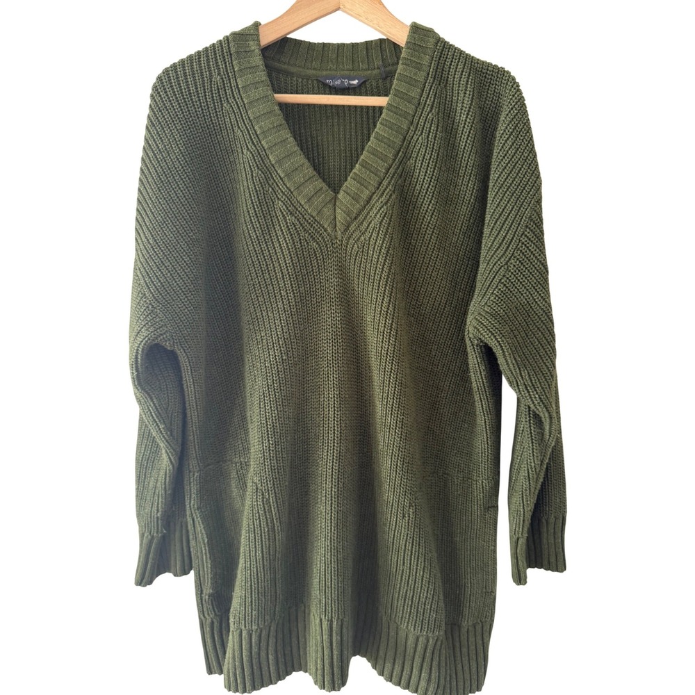 Toad&Co Butte Oversized Sweater Womens Medium Olive Greenβ V-Neck Knit Pockets